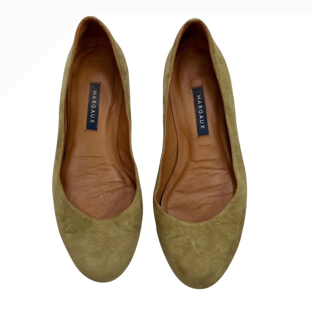 Margaux The Classic Ballet Flat Olive Green Suede Shoes Size 6.5 Handmade Spain